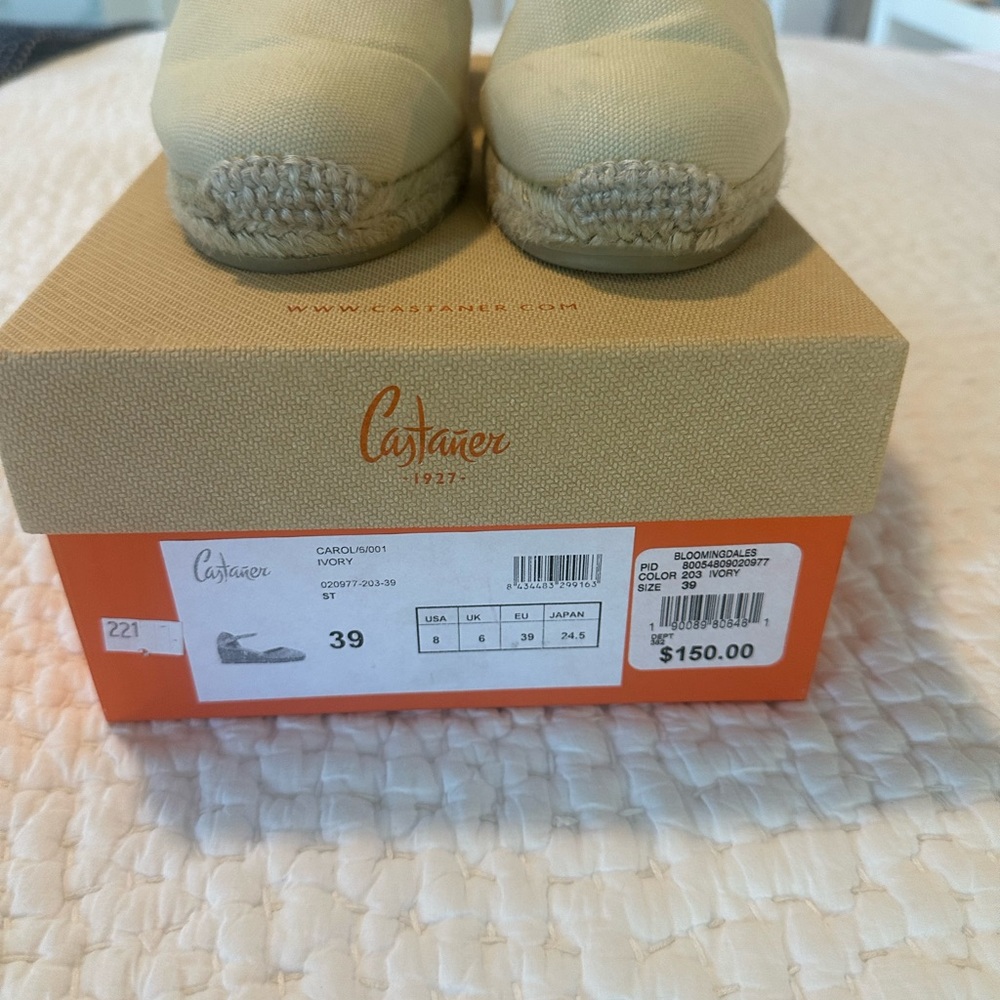 Castaner Cream Canvas Espadrille Wedge Sandals with Ankle Strap - Picture 2 of 7